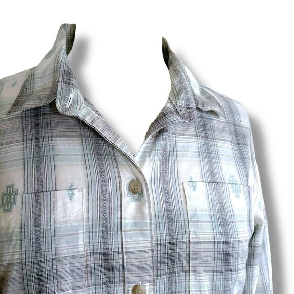 Pendleton Womens Shirt Sz Small Blue White Plaid Button Down Top Southwestern - Picture 5 of 9